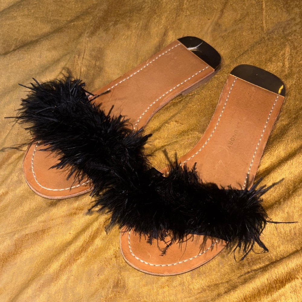 Black Furry Women's Sandals